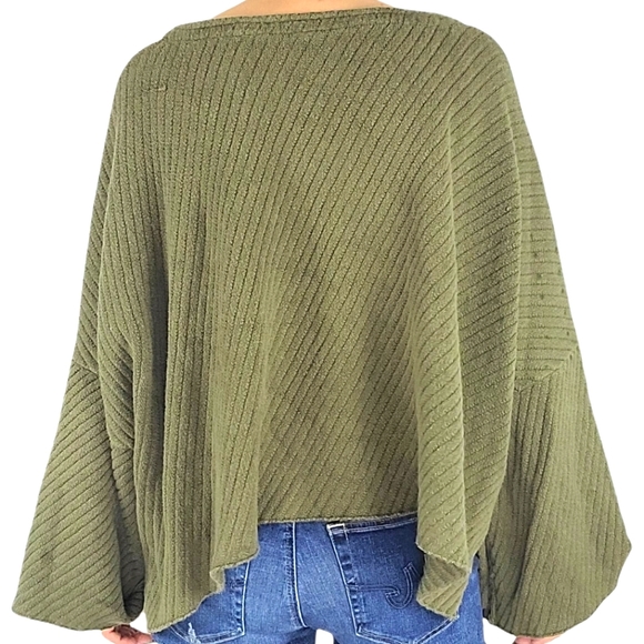 Free People Boho Ribbed Sweater Size Large Green - Picture 3 of 8